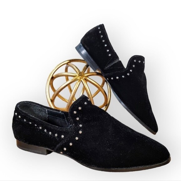 Steven Steve Madden Archie Loafers Size 6 Black Velvet Studded Flats - Picture 1 of 16